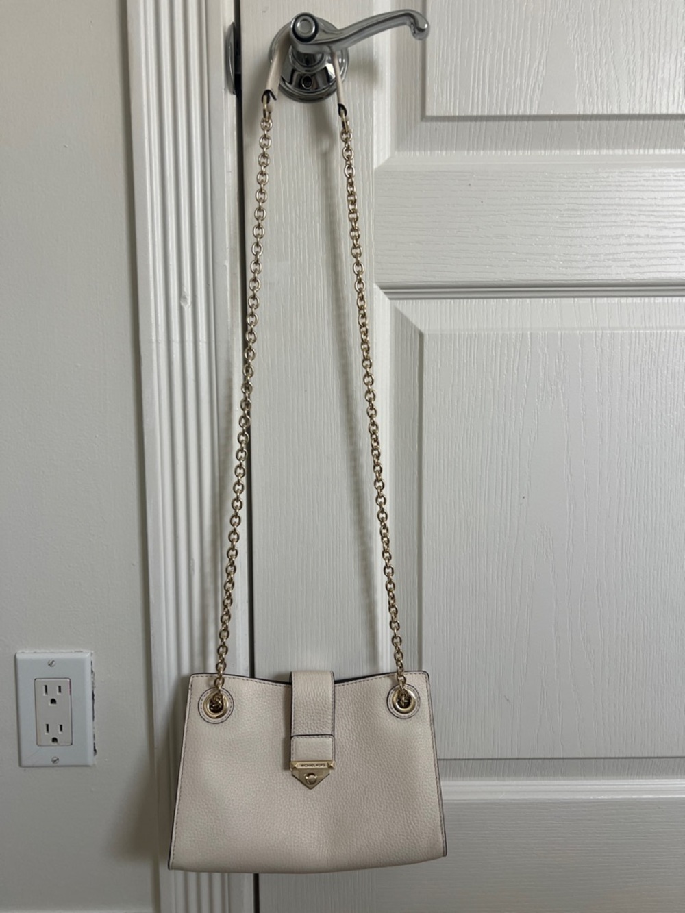 Michael Kors White Leather Satchel Tote Bag Large MK Logo Handbag - Picture 3 of 11